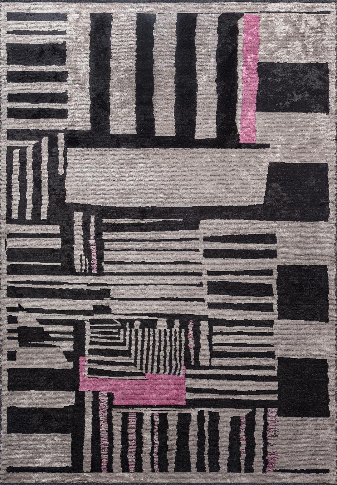 OXFORD BLACK - PINK - GREY RUG - 1