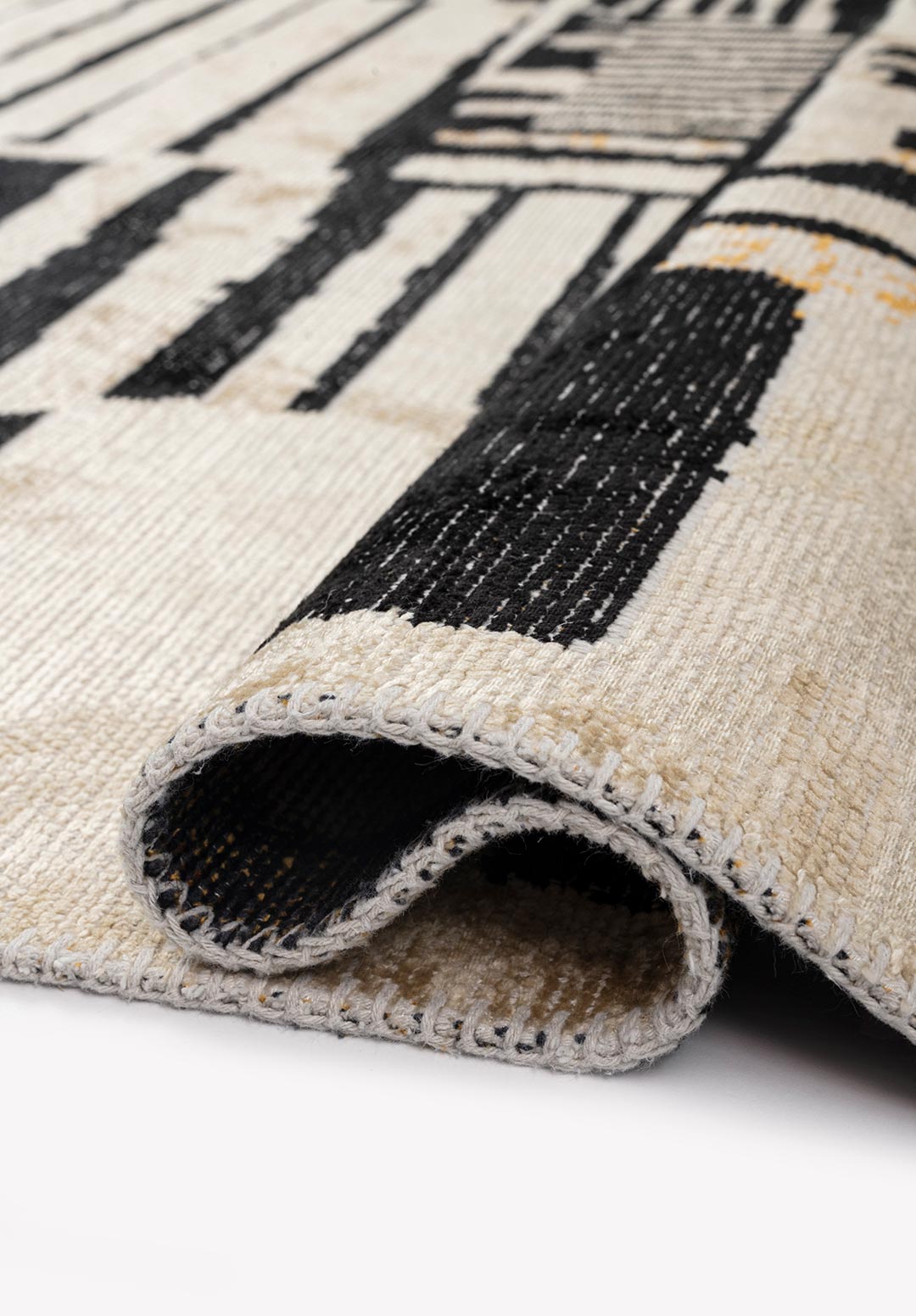OXFORD BLACK - GOLD - CREAM RUG - 2