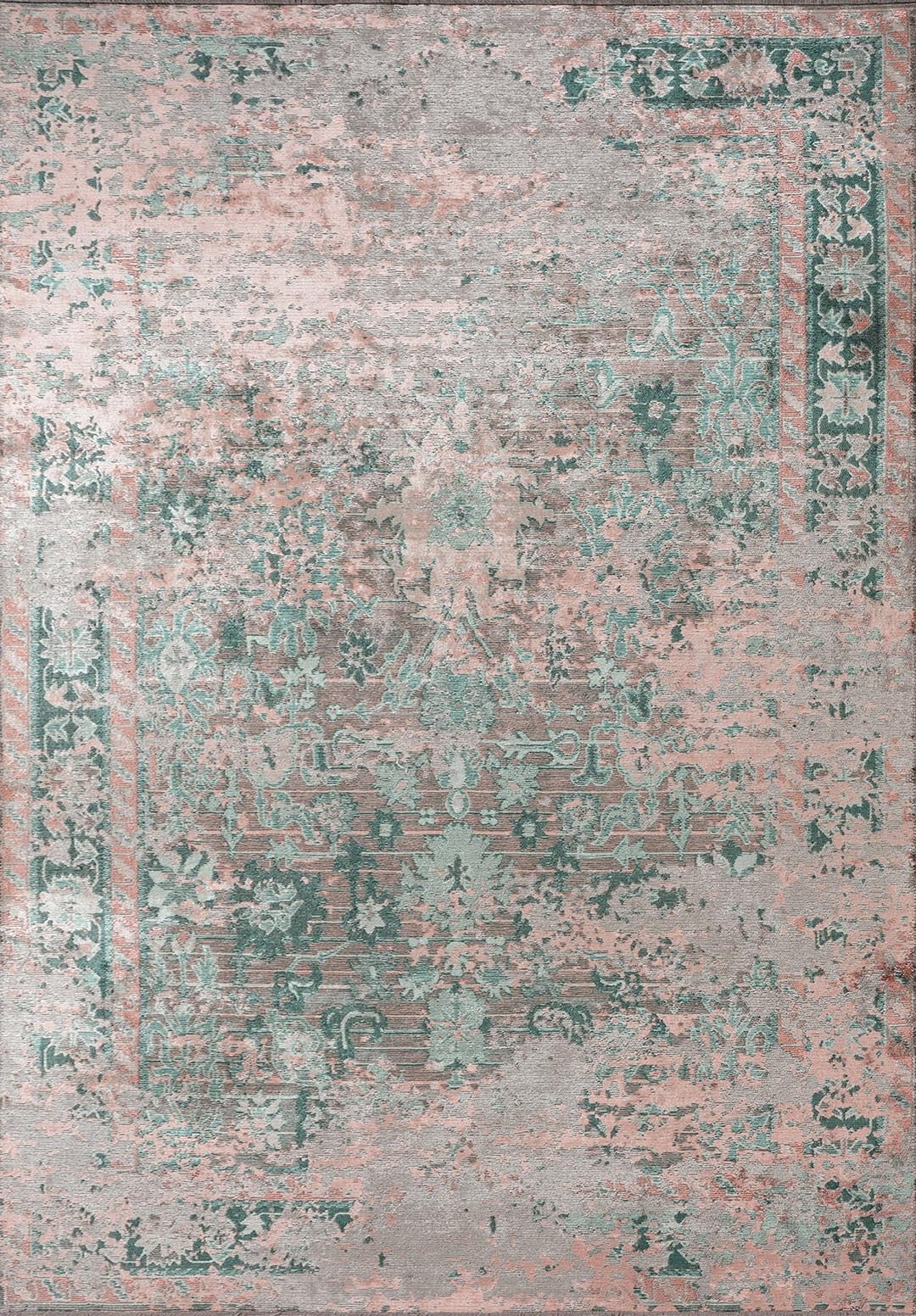 SPLENDOR ERA STONE - LIGHT CORAL - DARK GREEN - RIVER GREEN RUG