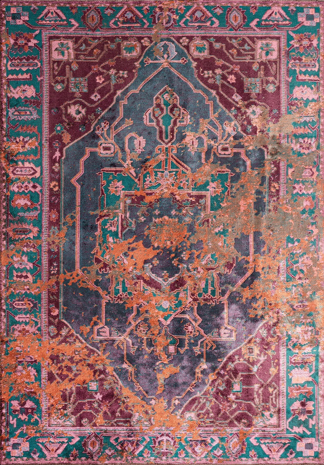 MONARCH ERA RUST - DARK TURQUOISE - DARK DAMSON - PINK RUG