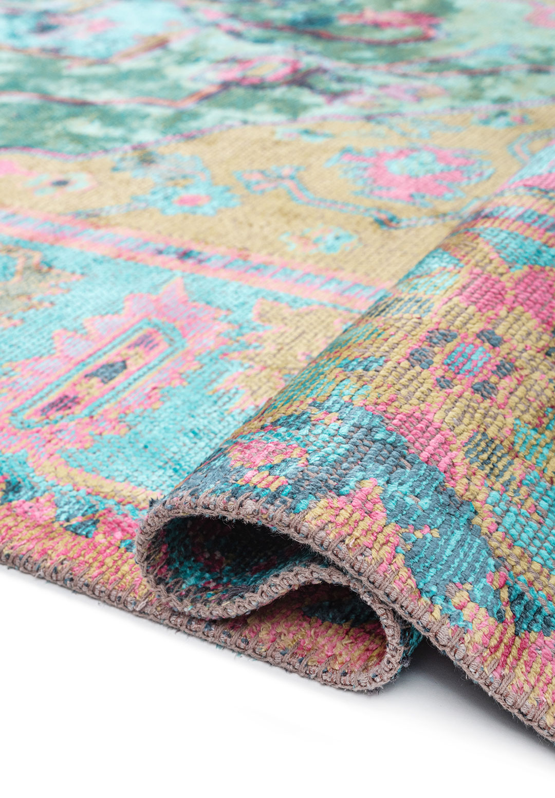 MONARCH ERA PETROL - TURQUOISE - OLIVE GREEN - PINK RUG - 2