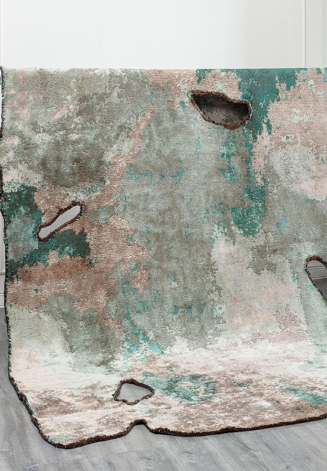 MIST RIVER GREEN - BEIGE - DARK GREEN - STONE RUG - 4