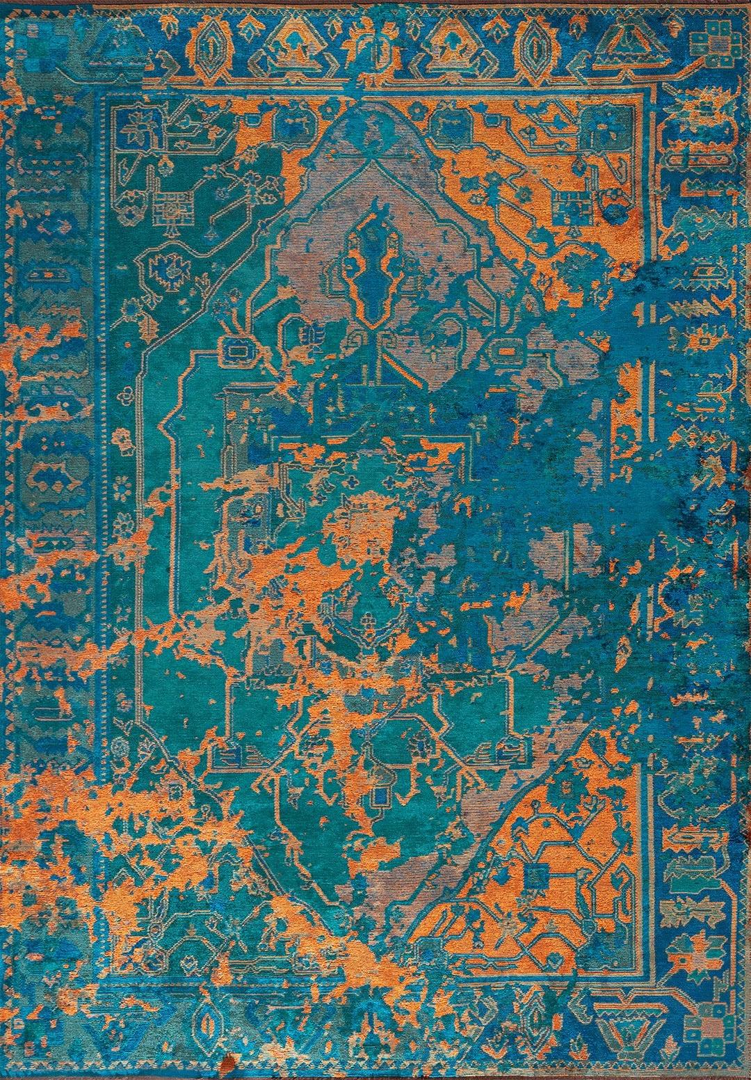 MONARCH ERA ORANGE - DARK GREEN - DARK TURQUOISE - CYAN RUG - 1
