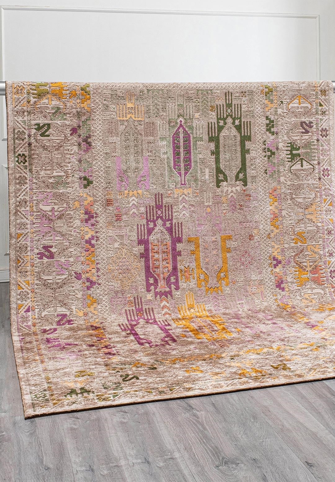FOLK STONE - MUSTARD - FOREST GREEN - LIGHT CREAM - PURPLE - TURQUOISE RUG - 4