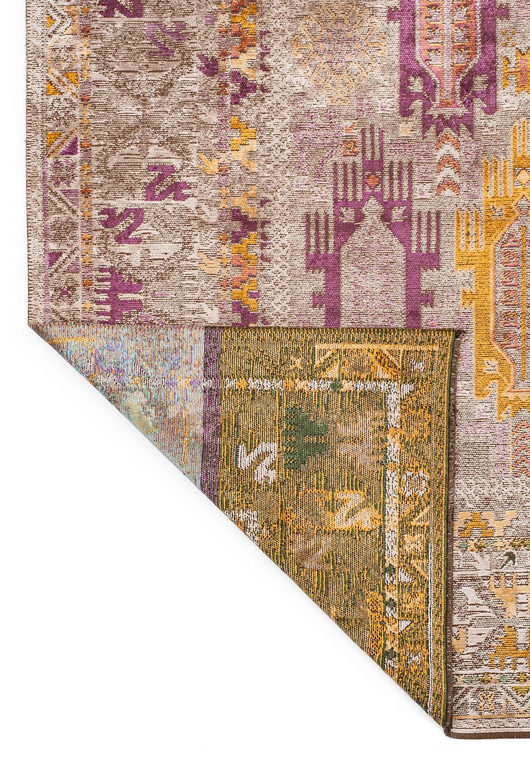 FOLK STONE - MUSTARD - FOREST GREEN - LIGHT CREAM - PURPLE - TURQUOISE RUG - 3