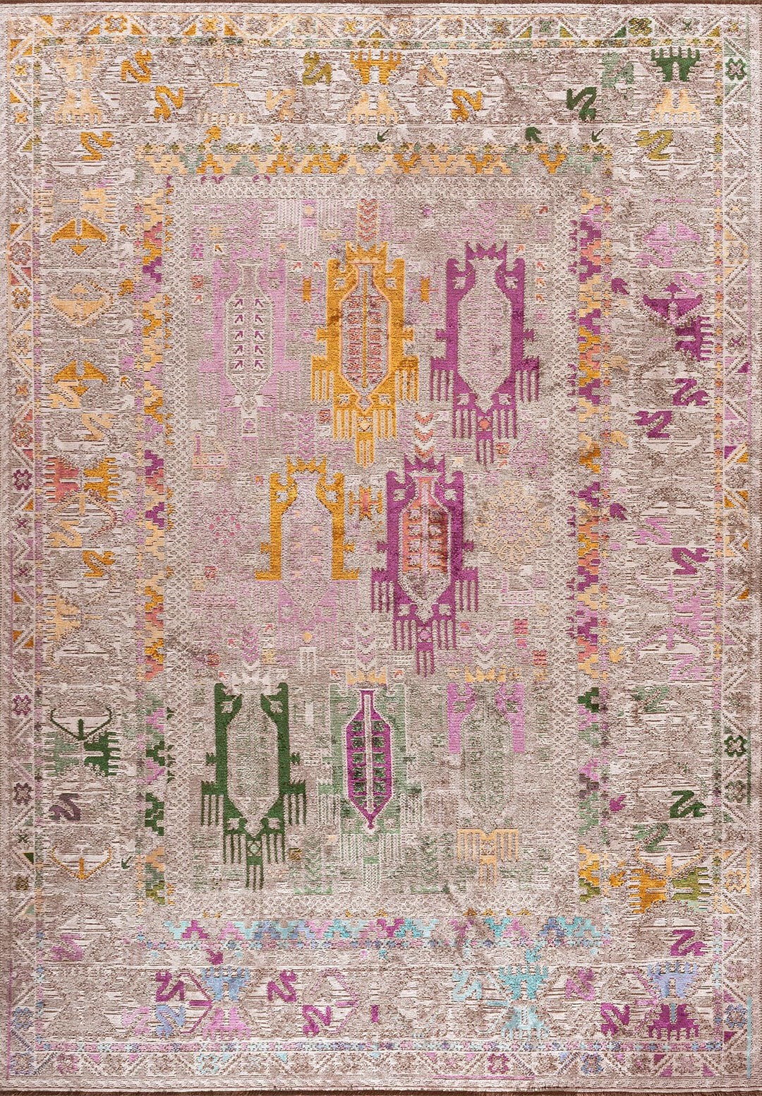 FOLK STONE - MUSTARD - FOREST GREEN - LIGHT CREAM - PURPLE - TURQUOISE RUG
