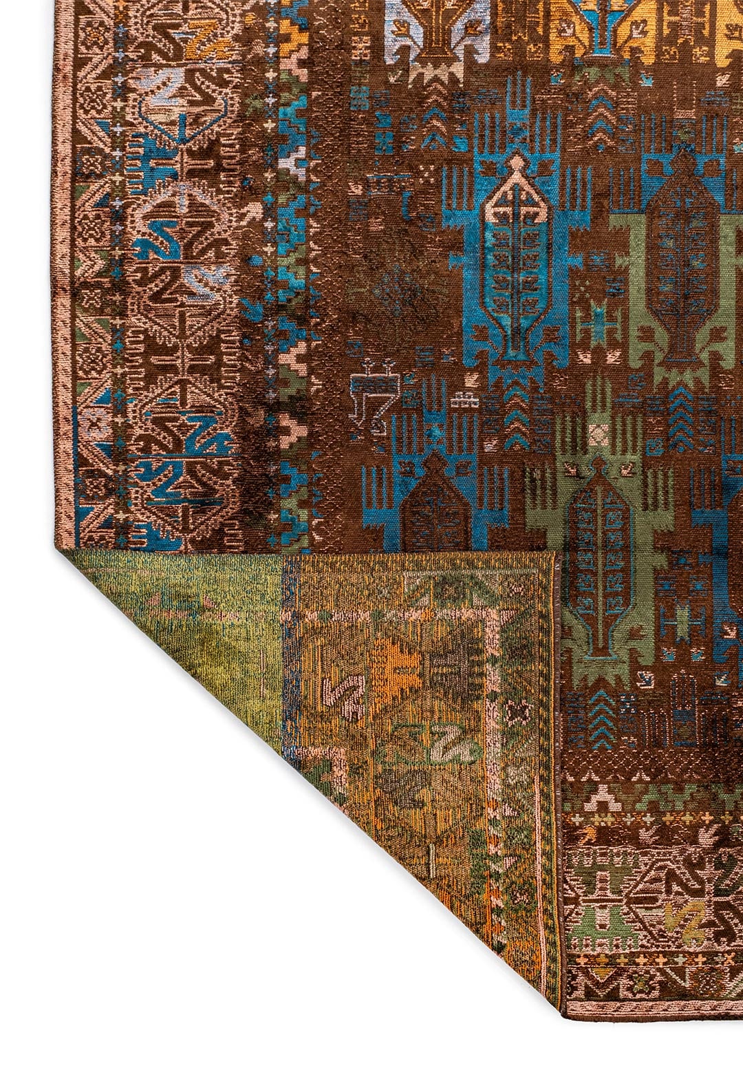 FOLK DARK BROWN - FOREST GREEN - ORANGE - LIGHT CORAL - CYAN - KIWI RUG - 3