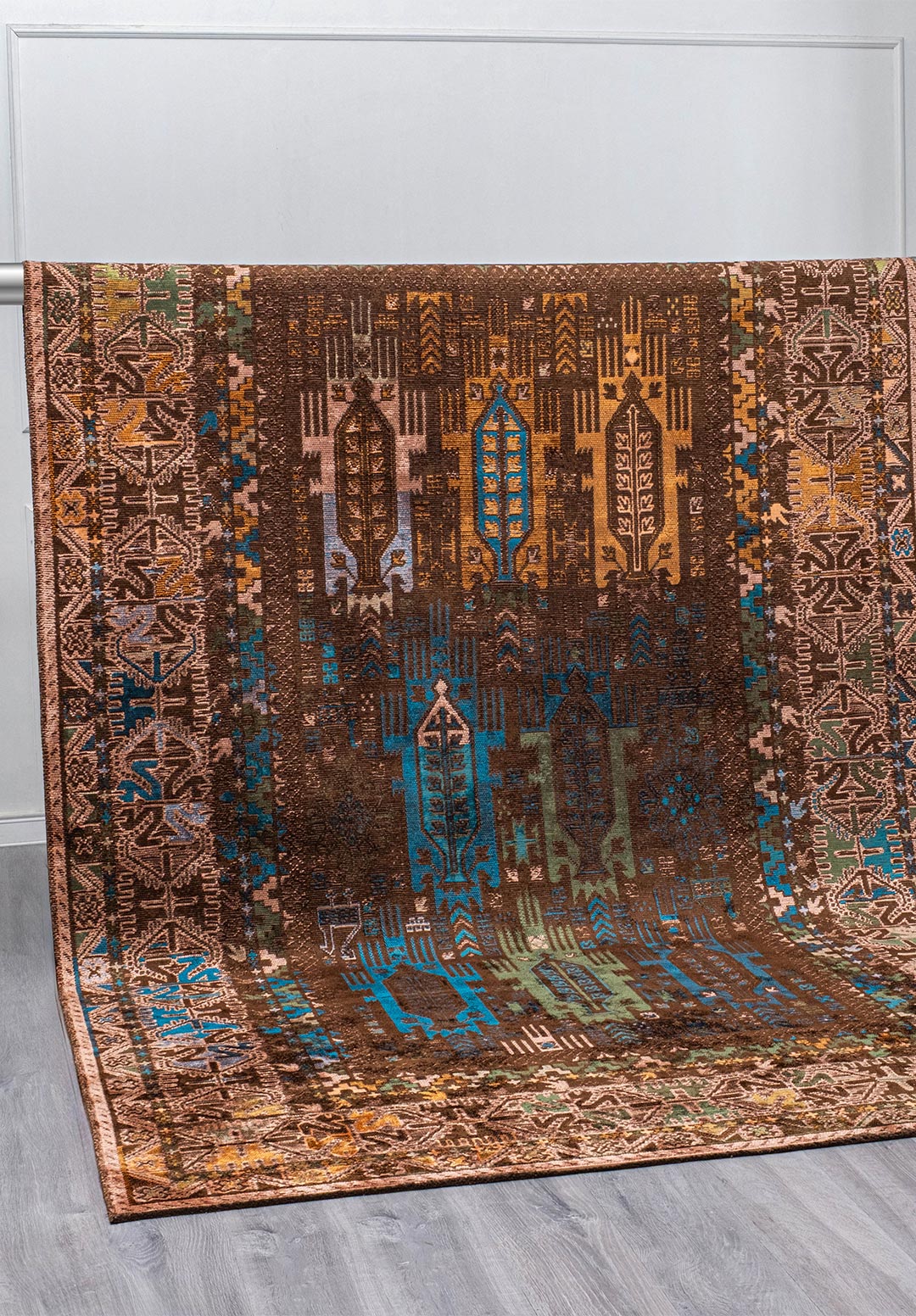 FOLK DARK BROWN - FOREST GREEN - ORANGE - LIGHT CORAL - CYAN - KIWI RUG - 4