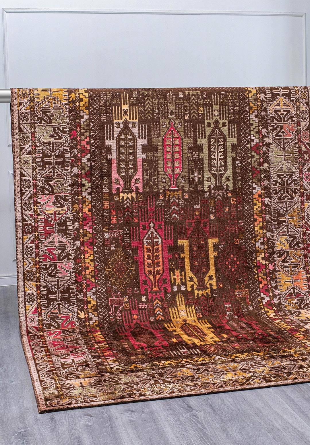 FOLK DARK BROWN - MUSTARD - GREEN - COPPER - MAGENTA - PURPLE RUG - 4