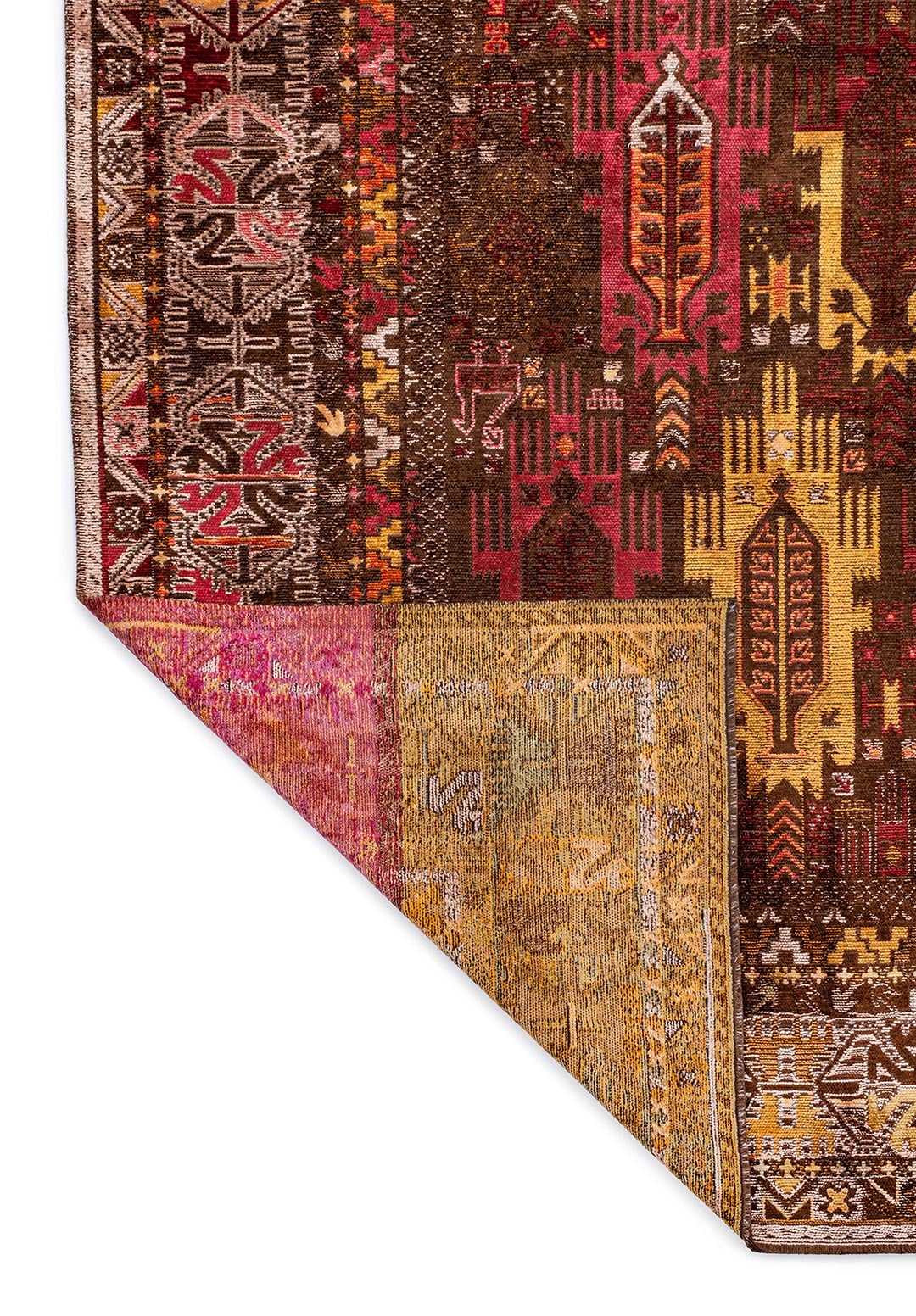 FOLK DARK BROWN - MUSTARD - GREEN - COPPER - MAGENTA - PURPLE RUG - 3