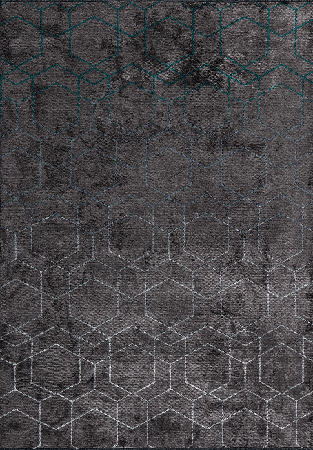 HONEYCOMB DARK TURQUOISE - PETROL - BLUE - ICE BLUE - CHARCOAL RUG - 1