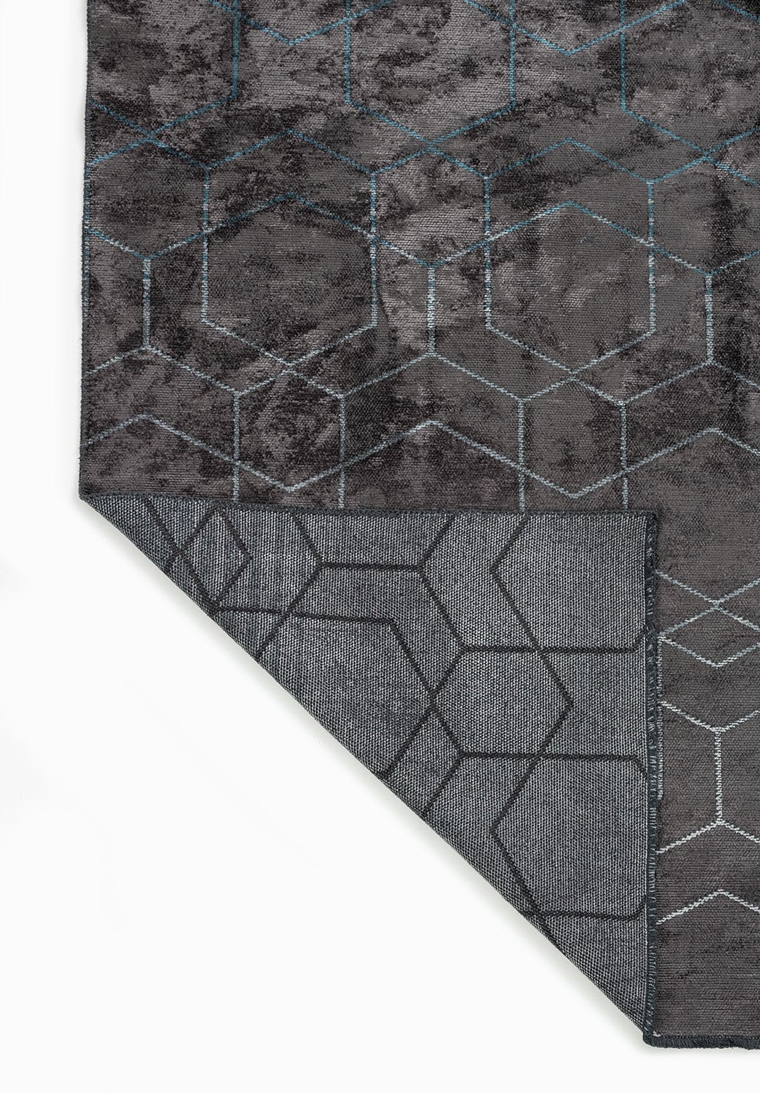 HONEYCOMB DARK TURQUOISE - PETROL - BLUE - ICE BLUE - CHARCOAL RUG - 3