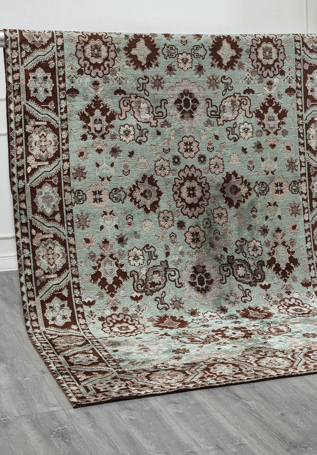 EVANGELINE RIVER GREEN - DARK BROWN - BEIGE - CREAM - ICE BLUE - GREY RUG - 4