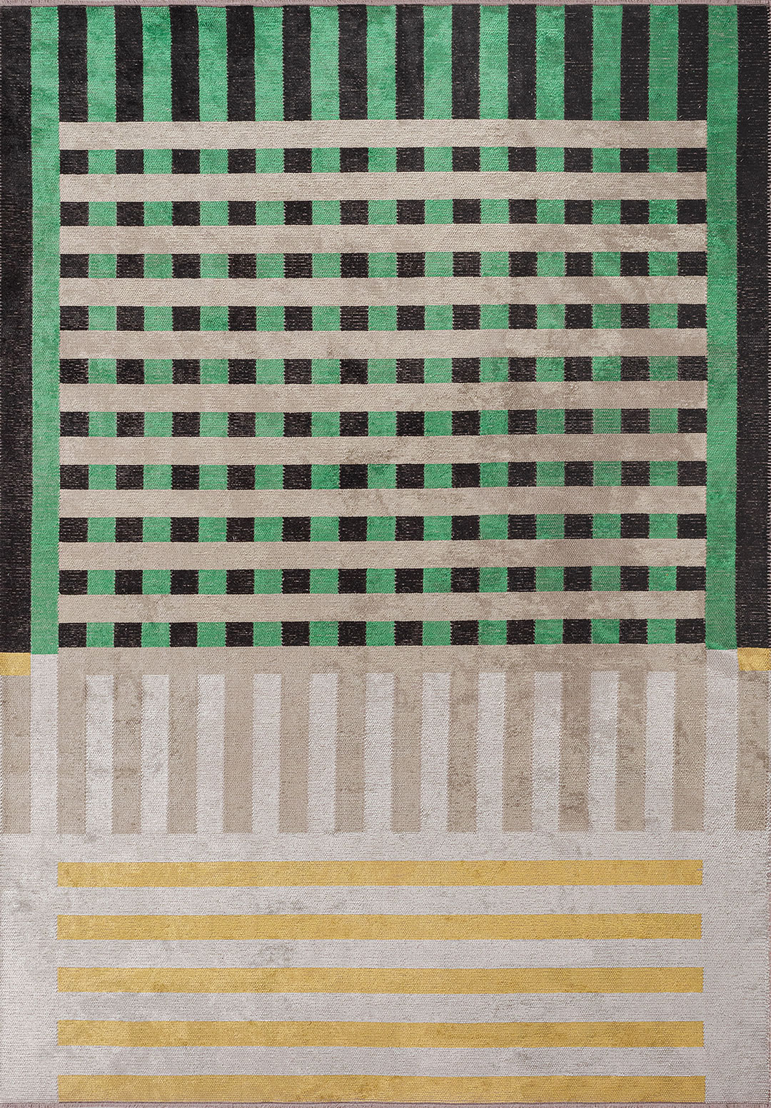 DECO BLACK - NOUGAT - GRASS GREEN - GOLD - BONE RUG - 1