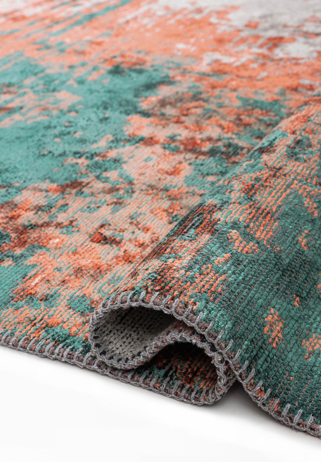 BLAZE DARK GREEN - CORAL - BONE RUG - 2