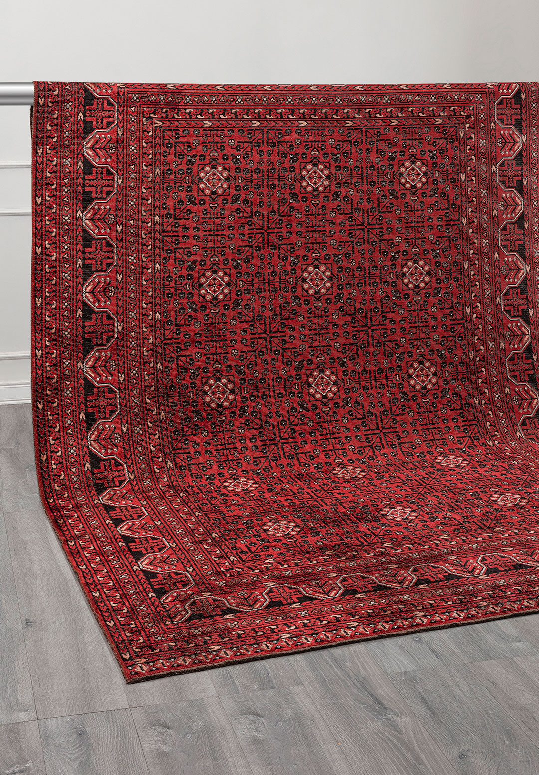 GRANDEUR LIGHT CREAM - LIGHT CORAL - RED - BLACK RUG - 4