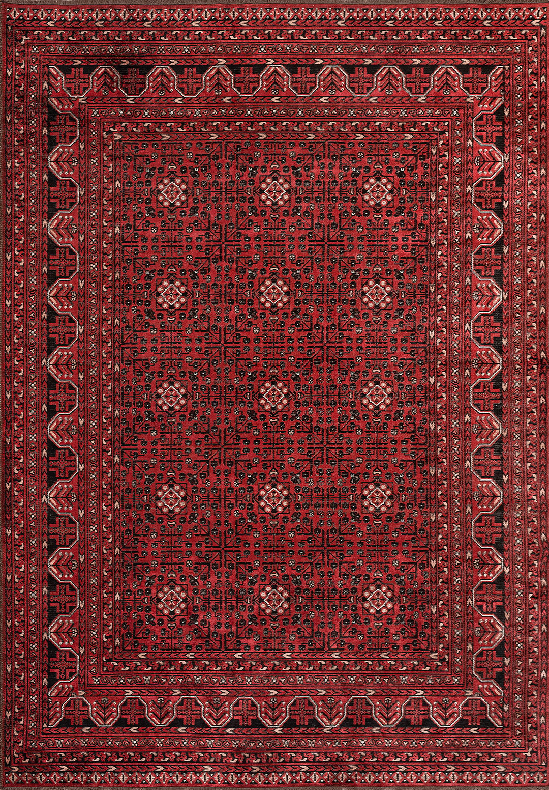 GRANDEUR LIGHT CREAM - LIGHT CORAL - RED - BLACK RUG - 1